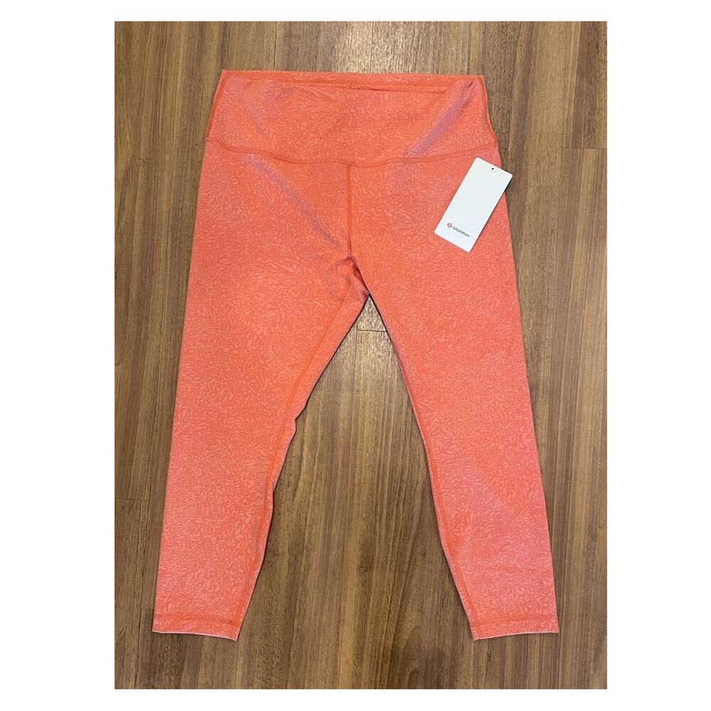 Lululemon Wunder Train High Rise Ankle Leggings Coral Abstract Women's Size 16